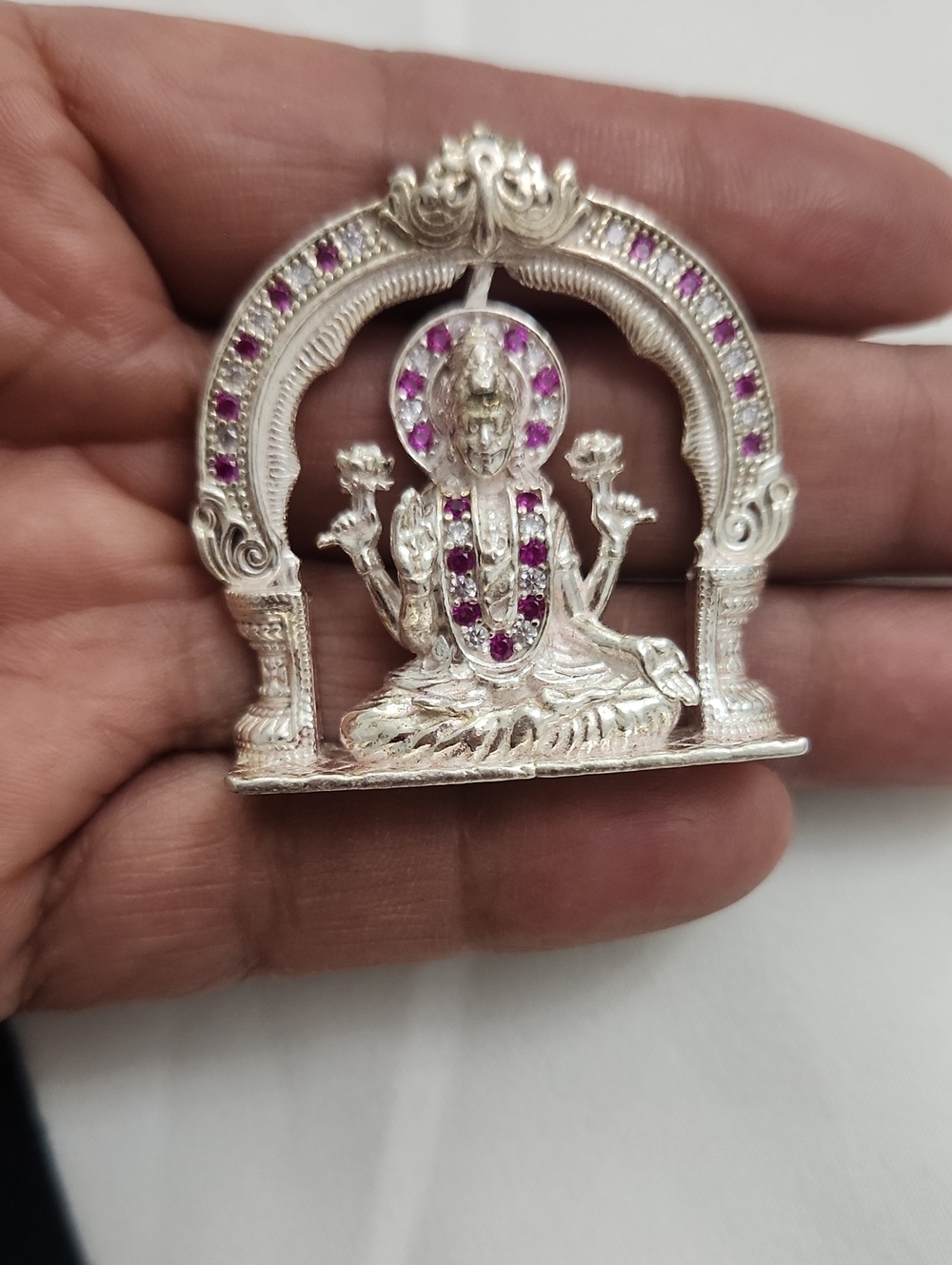 Silver-Tone Brooch with Purple Gem Accents